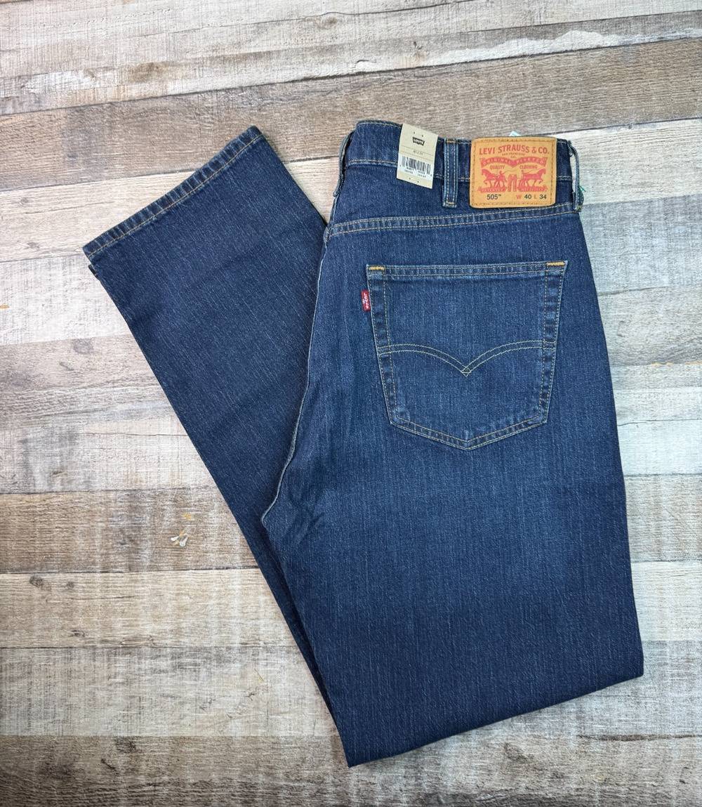 NEW Levi's 505 Denim Blue Jeans Men's 40x34 Regular Fit Straight Leg Eco Ease